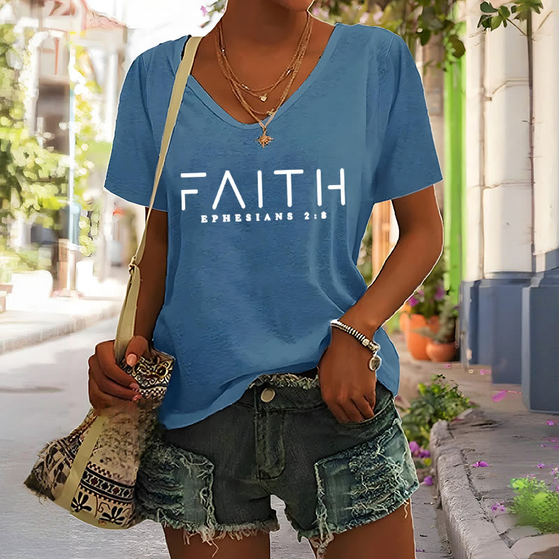 Christianartworkshop Women's Faith Printed Casual V-Neck T-shirt - image 8