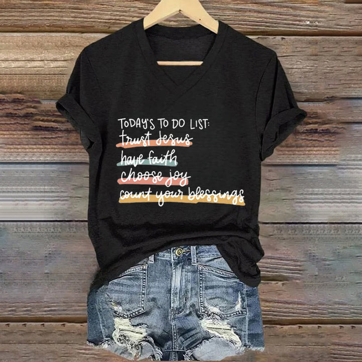 Christianartworkshop Today 's To-Do List Trust Jesus Have Faith Choose Joy Casual V-Neck T-shirt - Black - 4XL - image 3