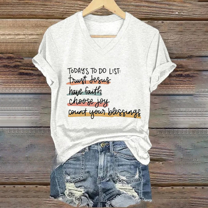 Christianartworkshop Today 's To-Do List Trust Jesus Have Faith Choose Joy Casual V-Neck T-shirt - White - 4XL - image 6