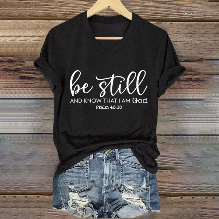 Christianartworkshop Be Still And Know That I Am God Casual V-neck T-shirt - Black - 4XL - image 4