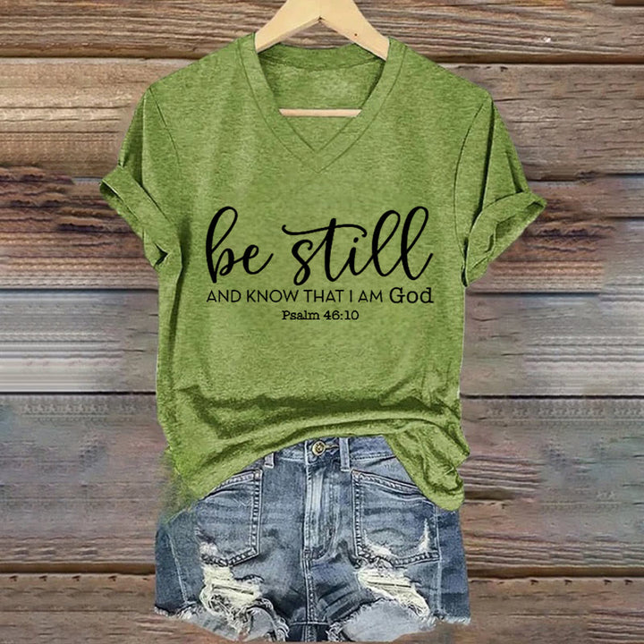 Christianartworkshop Women's Be Still And Know That I Am God Casual V-neck T-shirt - Green - 4XL - image 6