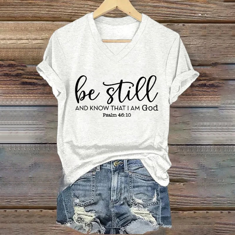 Christianartworkshop Women's Be Still And Know That I Am God Casual V-neck T-shirt - White - 4XL - image 5