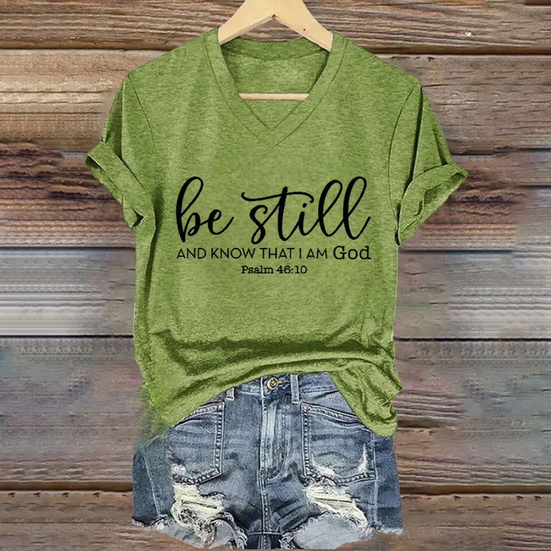 Christianartworkshop Be Still And Know That I Am God Casual V-neck T-shirt - Green - 4XL - image 8