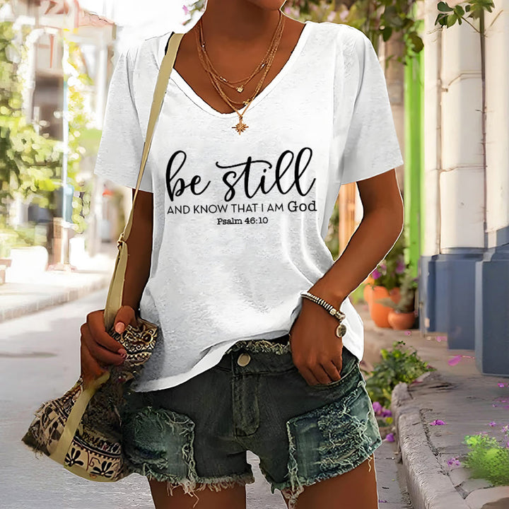 Christianartworkshop Women's Be Still And Know That I Am God Casual V-neck T-shirt - image 5
