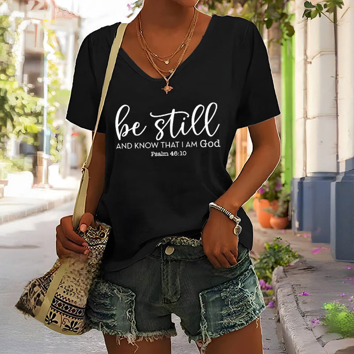 Christianartworkshop Women's Be Still And Know That I Am God Casual V-neck T-shirt - image 3