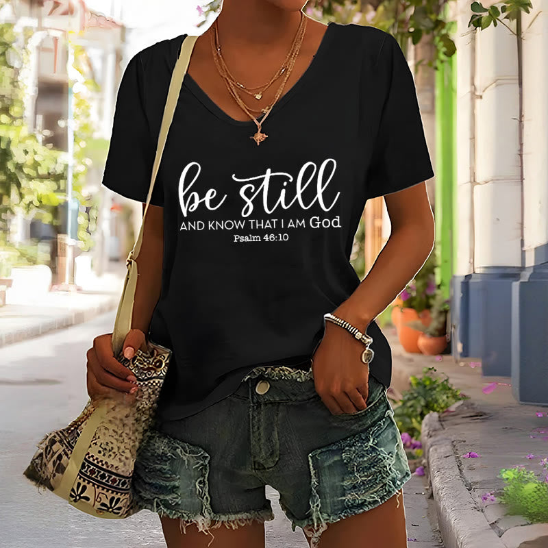 Christianartworkshop Women's Be Still And Know That I Am God Casual V-neck T-shirt - image 4
