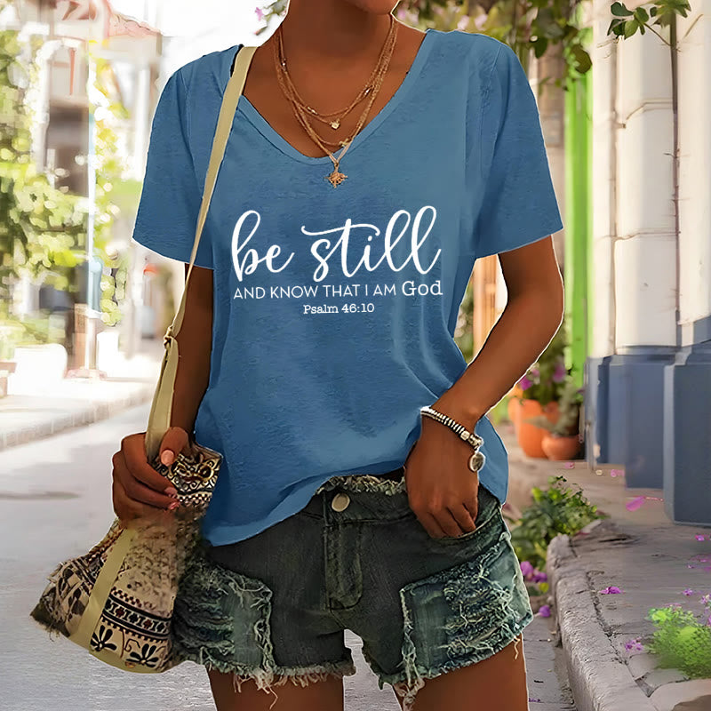 Christianartworkshop Women's Be Still And Know That I Am God Casual V-neck T-shirt - image 2