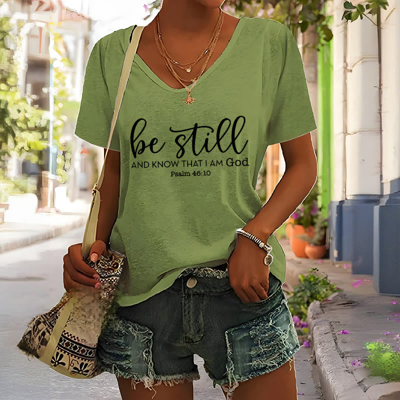 Christianartworkshop Women's Be Still And Know That I Am God Casual V-neck T-shirt - image 8