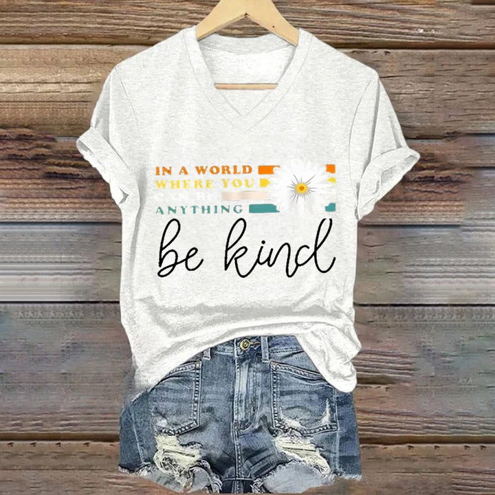 Christianartworkshop Women's In A World Where You Can Be Anything Be Kind V-neck T-shirt - White - 4XL - image 4