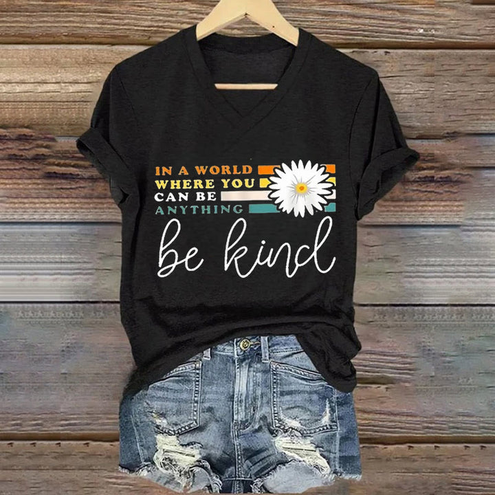 Christianartworkshop Women's In A World Where You Can Be Anything Be Kind V-neck T-shirt - Black - 4XL - image 6
