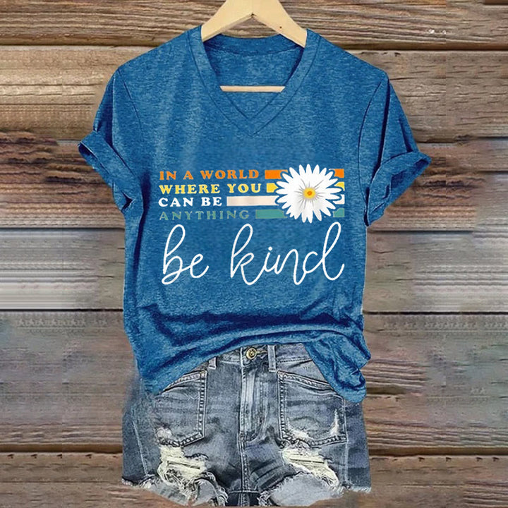 Christianartworkshop Women's In A World Where You Can Be Anything Be Kind V-neck T-shirt - Blue - 4XL - image 1