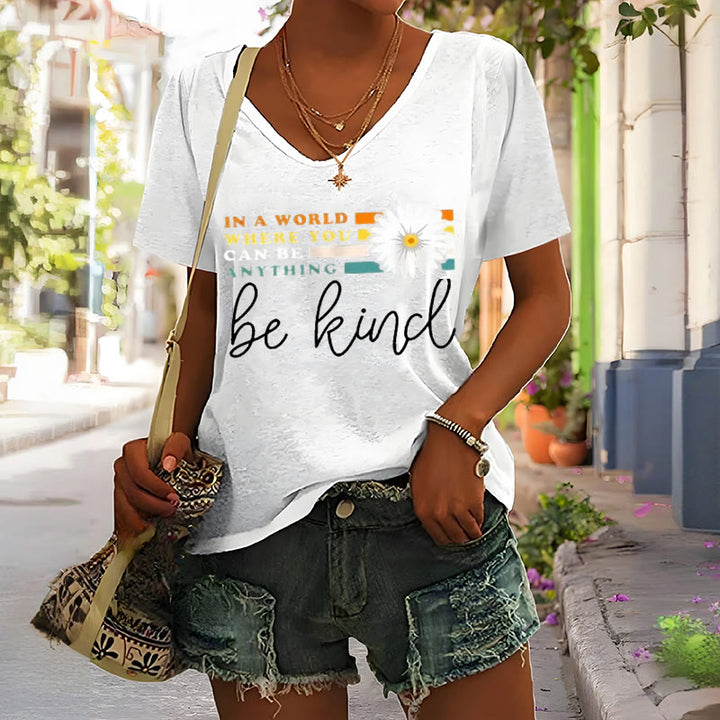 Christianartworkshop Women's In A World Where You Can Be Anything Be Kind V-neck T-shirt - image 4