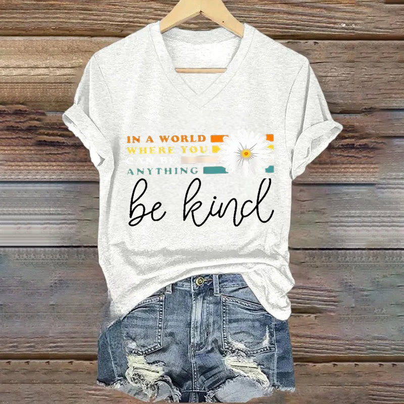 Christianartworkshop Women's In A World Where You Can Be Anything Be Kind V-neck T-shirt - White - 4XL - image 2