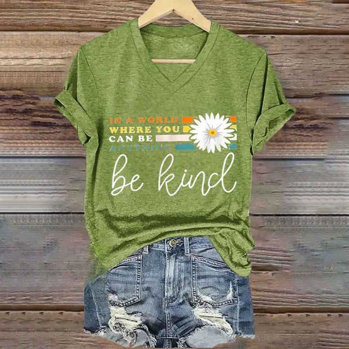 Christianartworkshop Women's In A World Where You Can Be Anything Be Kind V-neck T-shirt - Green - 4XL - image 8