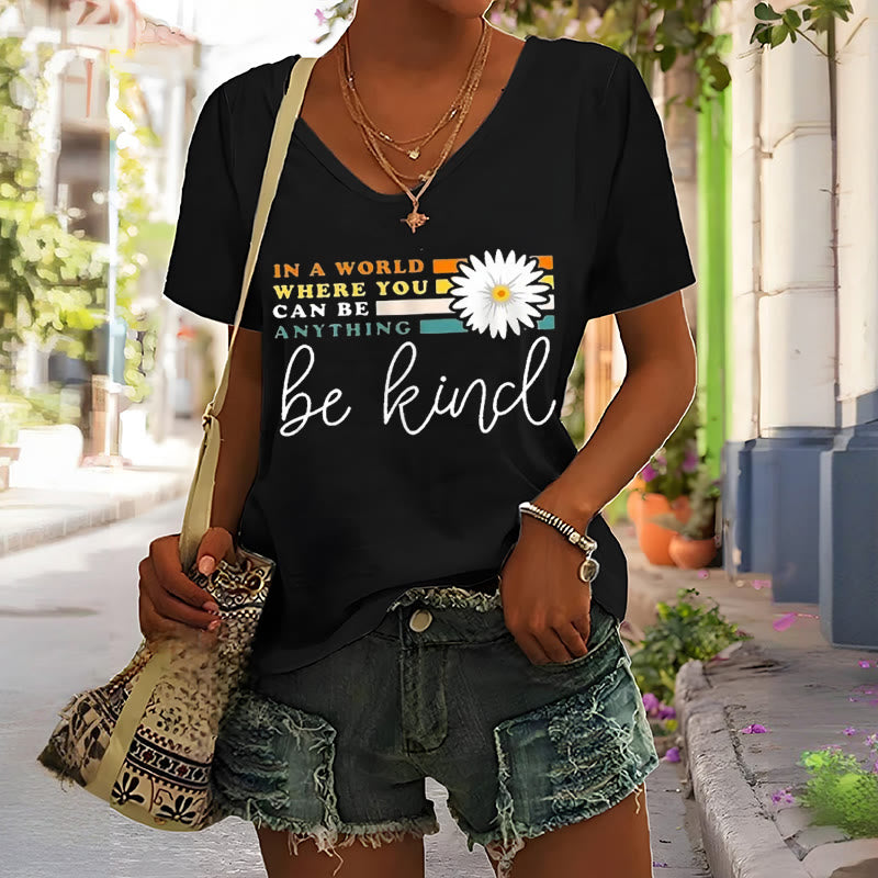 Christianartworkshop Women's In A World Where You Can Be Anything Be Kind V-neck T-shirt - image 7