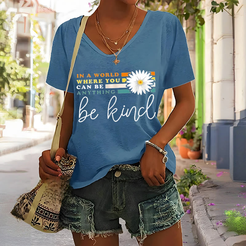 Christianartworkshop Women's In A World Where You Can Be Anything Be Kind V-neck T-shirt - image 1