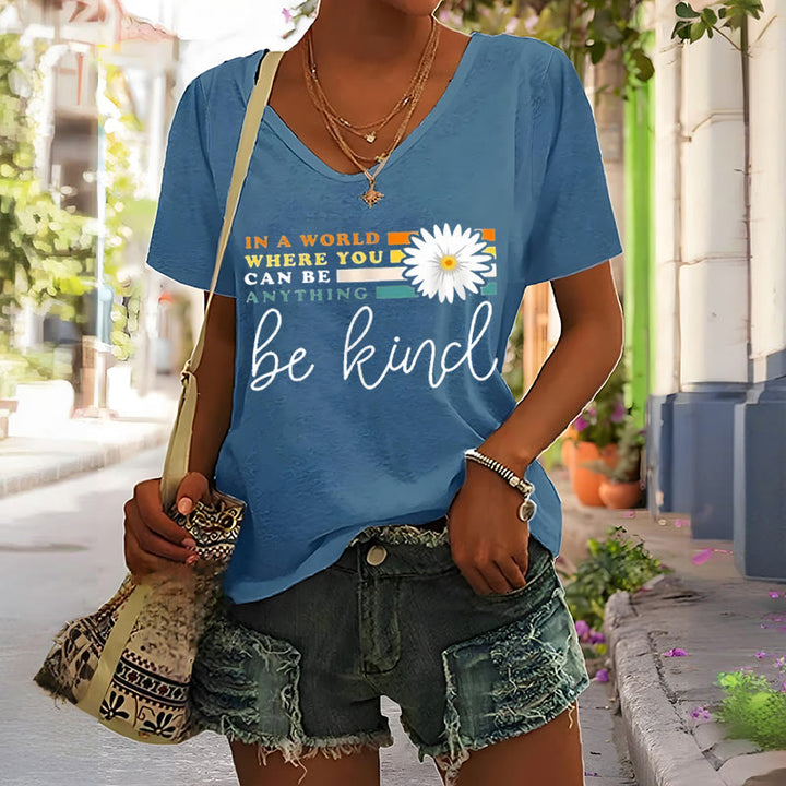 Christianartworkshop Women's In A World Where You Can Be Anything Be Kind V-neck T-shirt - image 2