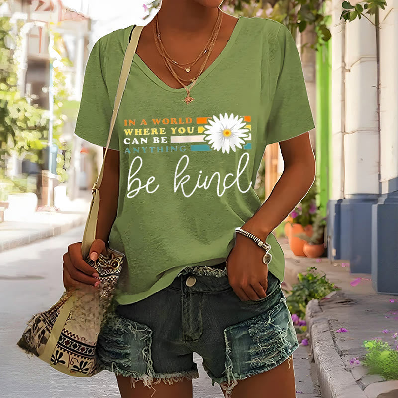 Christianartworkshop Women's In A World Where You Can Be Anything Be Kind V-neck T-shirt - image 7