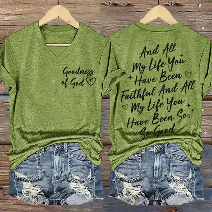 Christianartworkshop Women's I Will Sing Of The Goodness Of God Casual V-neck T-shirt - Green - 4XL - image 4