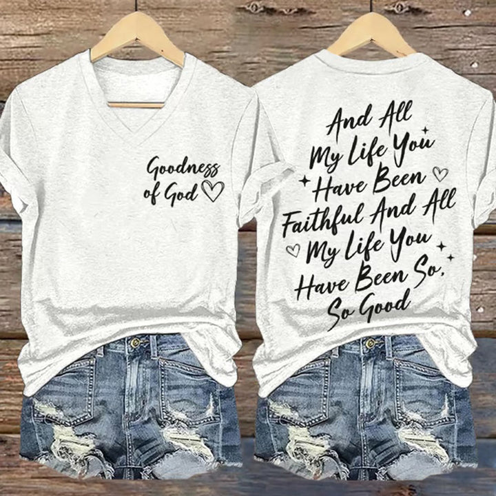 Christianartworkshop Women's I Will Sing Of The Goodness Of God Casual V-neck T-shirt - White - 4XL - image 3