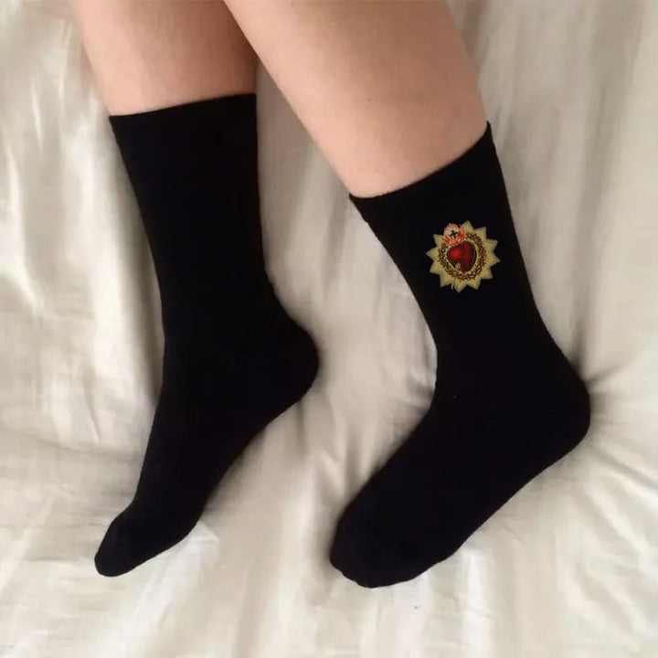 Christianartworkshop Divine Love Sacred Heart of Jesus Crew Socks: Walk in Devotion - Black - Women (EU 36-39/US 8.5-9) - image 3