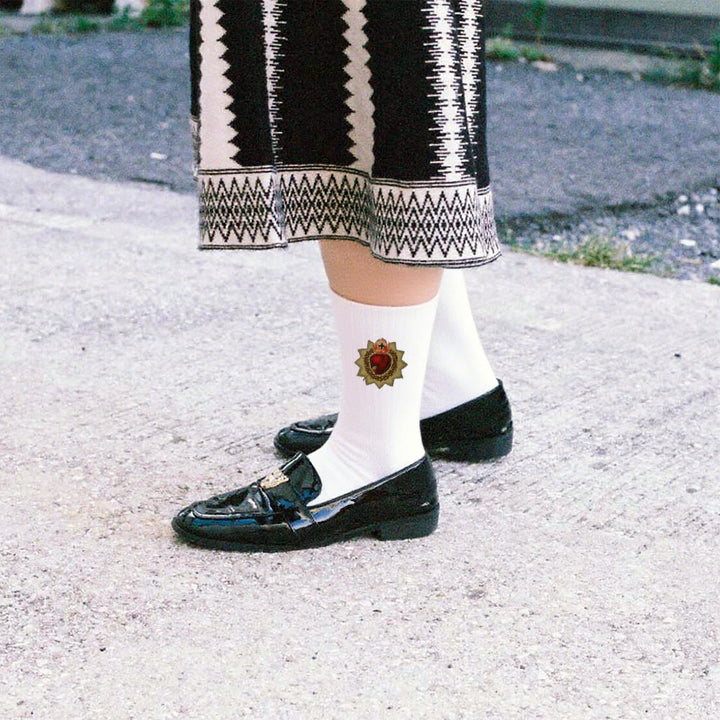 Christianartworkshop Divine Love Sacred Heart of Jesus Crew Socks: Walk in Devotion - White - Women (EU 36-39/US 8.5-9) - image 9