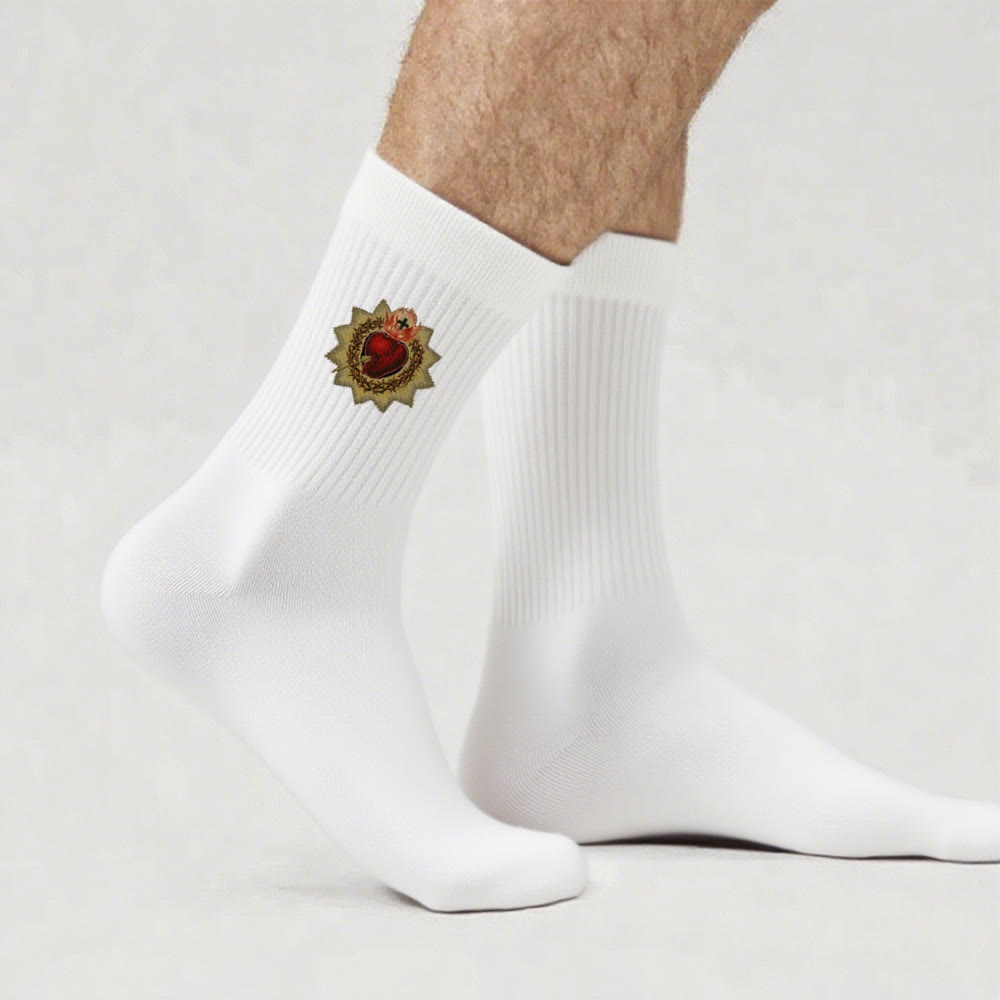 Christianartworkshop Divine Love Sacred Heart of Jesus Crew Socks: Walk in Devotion - White - Men (EU 40-44/US 7.5-11) - image 7