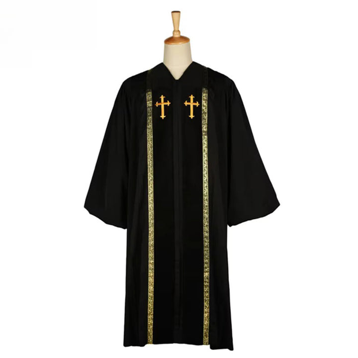 Christianartworkshop Traditional Multi-Color Church Clergy Robe with Gold Cross & Decorative - 3XL - Black - image 7