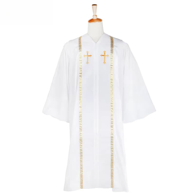 Christianartworkshop Traditional Multi-Color Church Clergy Robe with Gold Cross & Decorative - 3XL - White - image 6