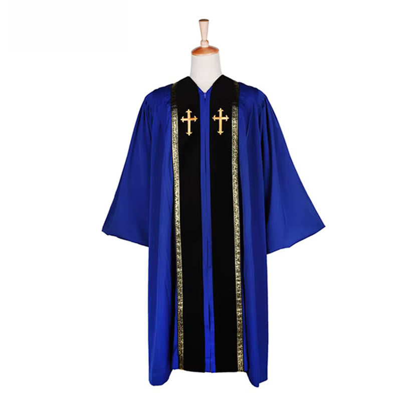 Christianartworkshop Traditional Multi-Color Church Clergy Robe with Gold Cross & Decorative - 3XL - Blue - image 5