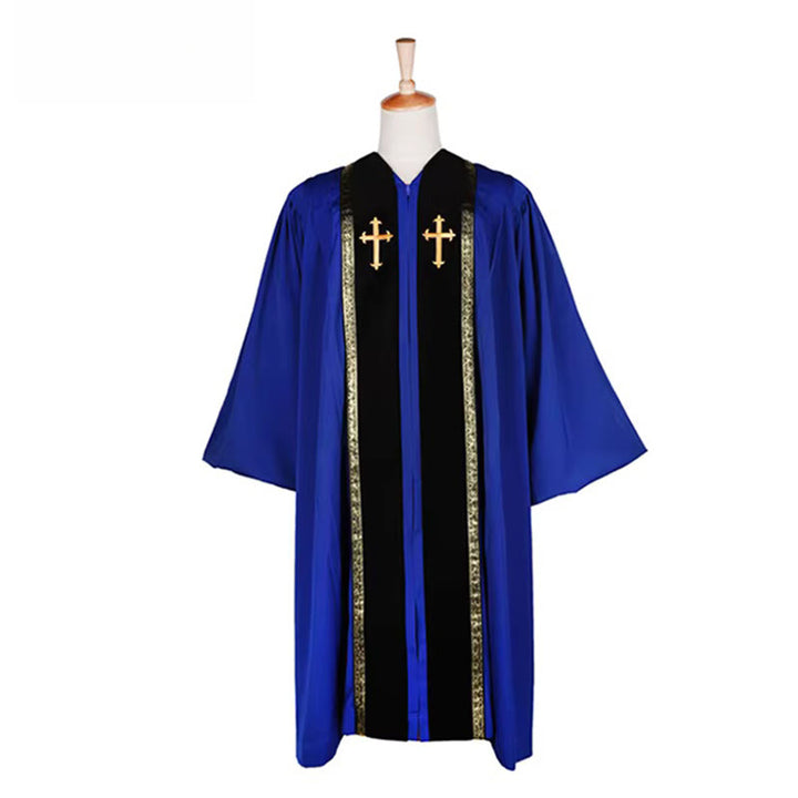 Christianartworkshop Traditional Multi-Color Church Clergy Robe with Gold Cross & Decorative - 3XL - Blue - image 5