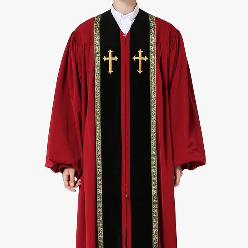 Christianartworkshop Traditional Multi-Color Church Clergy Robe with Gold Cross & Decorative - 3XL - Red - image 1