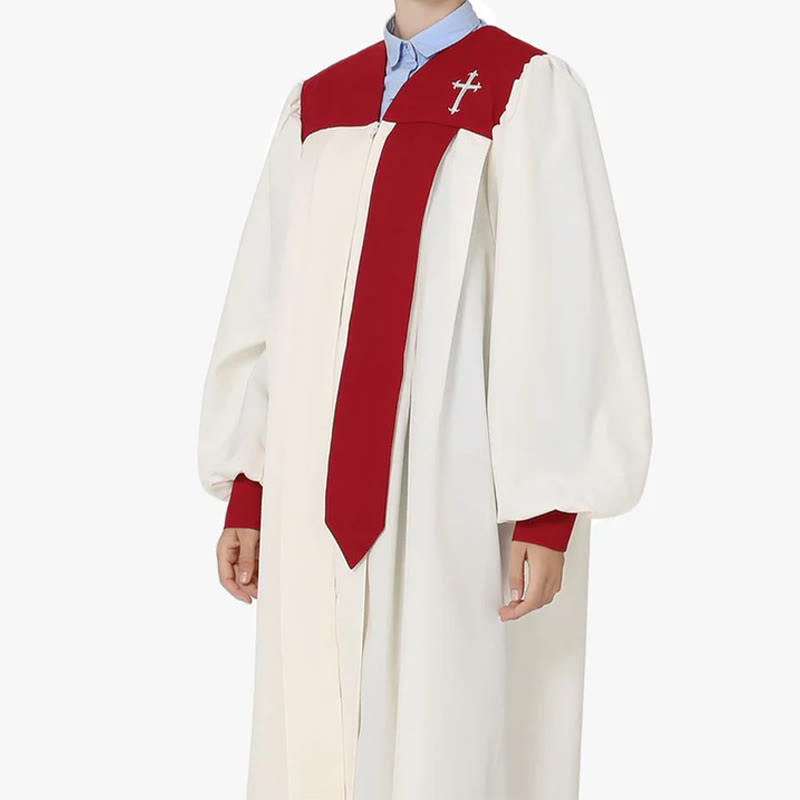 Christianartworkshop Distinctive White Church Clergy Robe with Red Collar & Cross Emblem - image 2