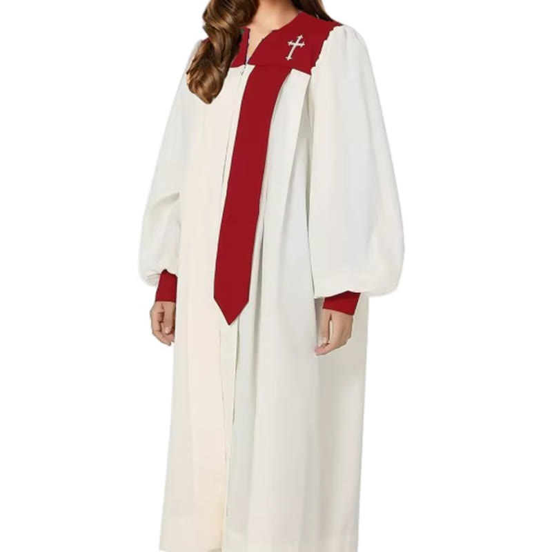 Christianartworkshop Distinctive White Church Clergy Robe with Red Collar & Cross Emblem - image 4