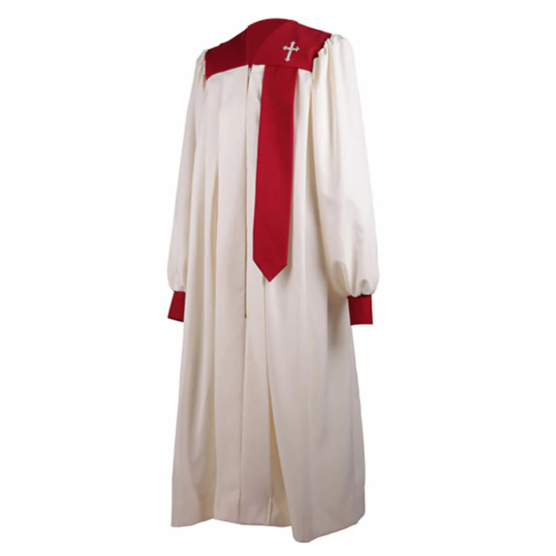 Christianartworkshop Distinctive White Church Clergy Robe with Red Collar & Cross Emblem - image 5