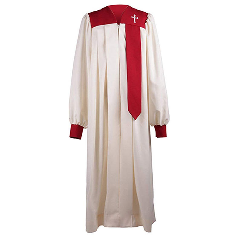 Christianartworkshop Distinctive White Church Clergy Robe with Red Collar & Cross Emblem - image 4