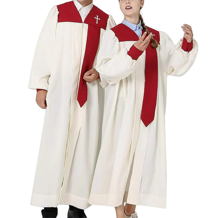 Christianartworkshop Distinctive White Church Clergy Robe with Red Collar & Cross Emblem - 3XL - image 1
