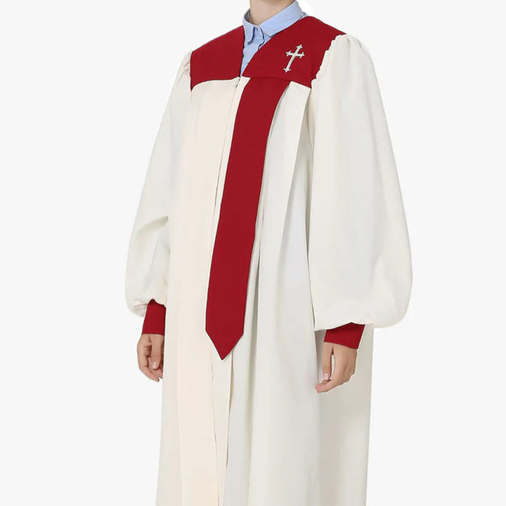 Christianartworkshop Distinctive White Church Clergy Robe with Red Collar & Cross Emblem - image 3