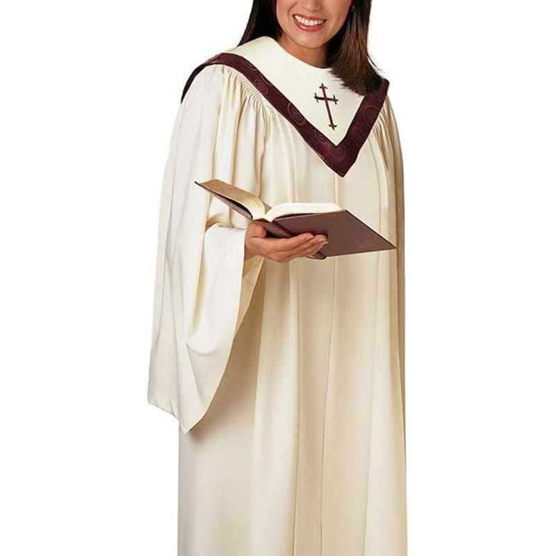 Christianartworkshop Formal Multi-Color Church Clergy Robe with Cross & Patterned Collar - 3XL - Beige - image 1