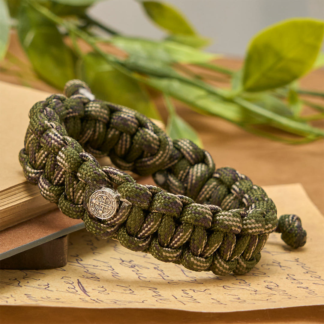 Christianartworkshop Vintage Style Durable Handcrafted Paracord St. Benedict Faith Bracelet - Paracord - image 1