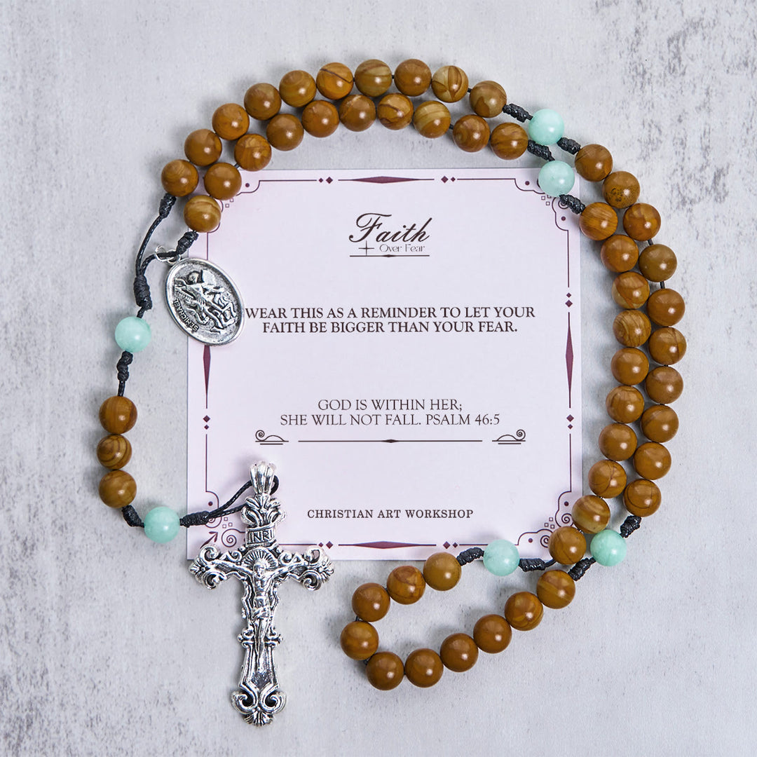 Christianartworkshop PRAYERFUL FAITH: Minimalist Mint and Brown Beads Rosary with Gift Card - FAITH OVER FEAR - image 4