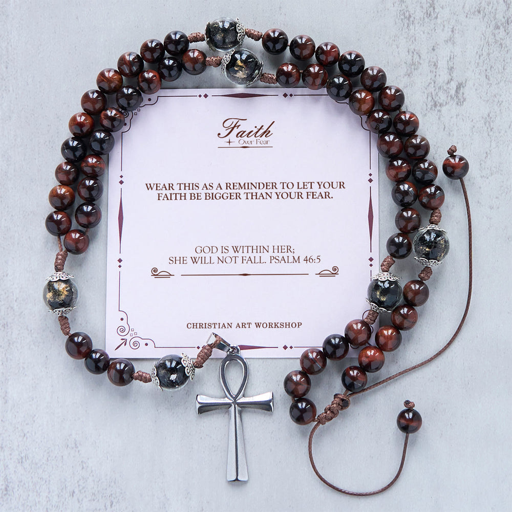 Christianartworkshop PRAYERFUL FAITH: Handmade Wooden Beads Rosary & Necklace 2-in-1 with Gift Card - FAITH OVER FEAR - image 2