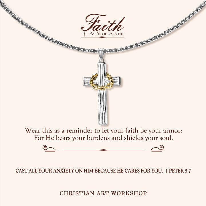 Christianartworkshop FAITH AS YOUR ARMOR: Jesus Crown Of Thorns Cross Sacred Necklace