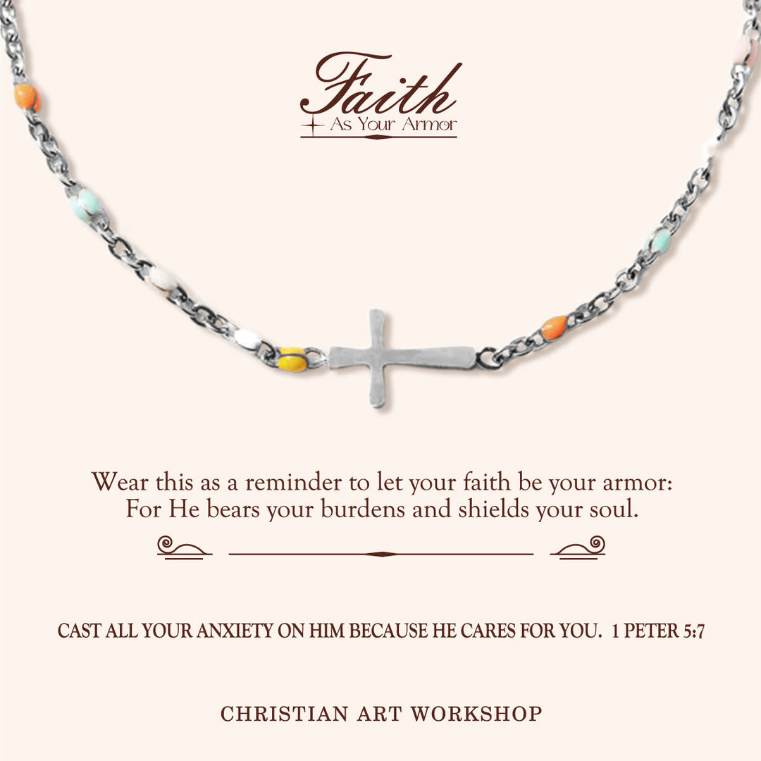 Christianartworkshop FAITH AS YOUR ARMOR: Delicate Minimalist Cross Bracelet