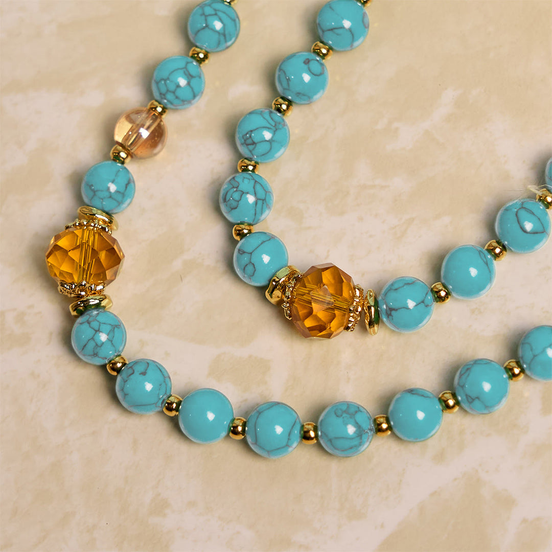 Christianartworkshop PRAYERFUL FAITH: Handcrafted Turquoise & Gold Alloy Rosary with Gift Card