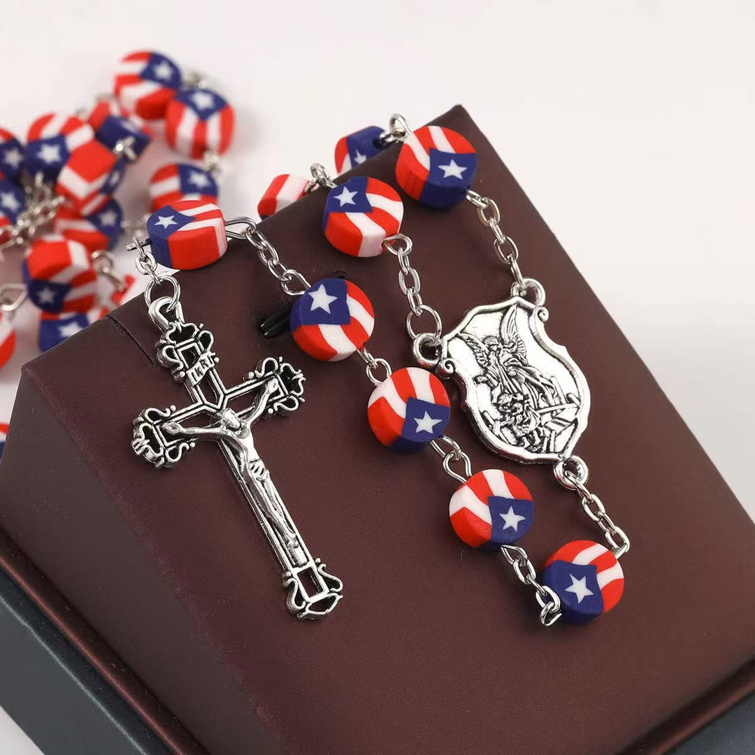 Christianartworkshop Guardian Angel Patriotic Rosary with St. Michael & Crucifix: Blessed Protection - Patriotic Rosary - image 1