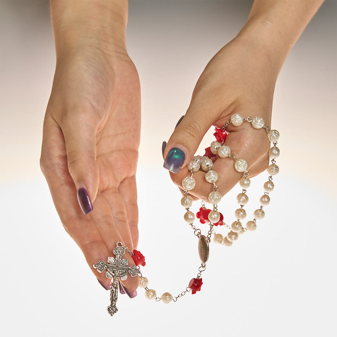 FREE Today: Graceful White and Red Rose Beads Rosary with Blessing Crucifix & Our Lady - image 8
