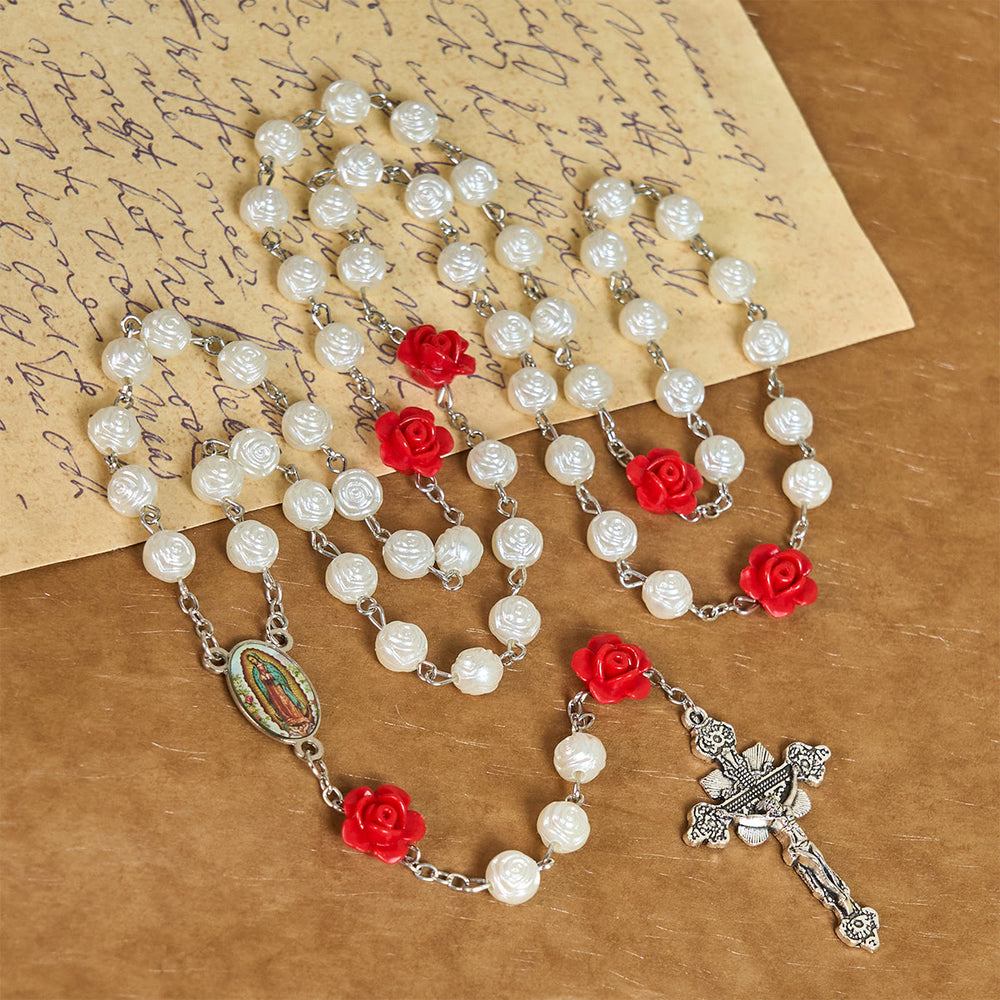 Christianartworkshop Graceful White and Red Rose Beads Rosary with Blessing Crucifix & Our Lady - image 2
