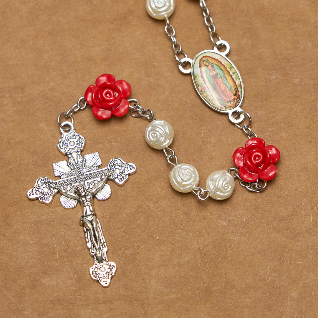 FREE Today: Graceful White and Red Rose Beads Rosary with Blessing Crucifix & Our Lady - image 5
