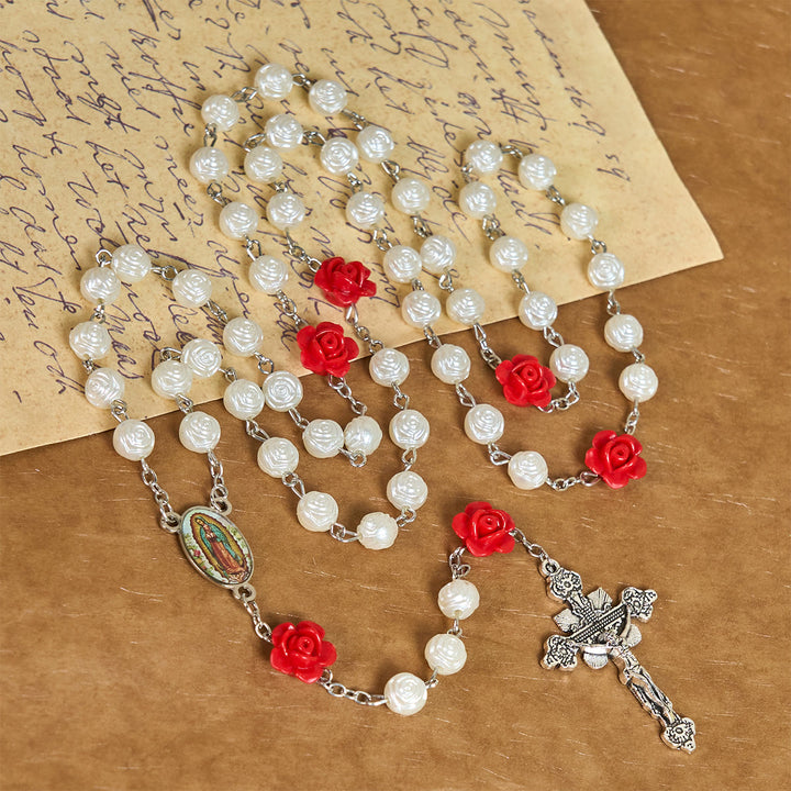 FREE Today: Graceful White and Red Rose Beads Rosary with Blessing Crucifix & Our Lady - image 2
